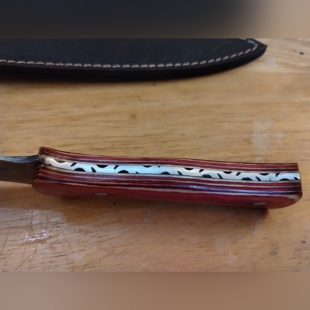 New Mens Red Damascus Steel Blade Knife Double Edged Dagger with Sheath - Picture 4 of 10